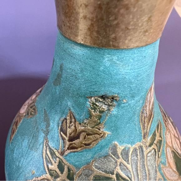 Set Of 2 Small Vintage Indian Brass Cloisonne Vases - Picture 10 of 10